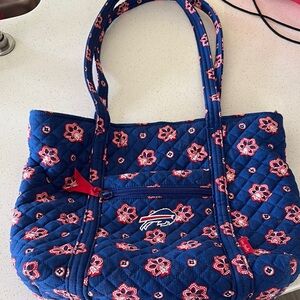 Vera Bradley Blue Quilted Tote with Red Floral Design